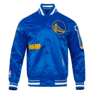 Golden state warriors old english satin varsity jacket
