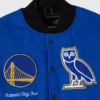 Golden state warriors ovo x nba wool leather chest detail