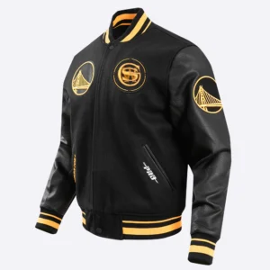 Golden state warriors pro standard chest bay area black varsity jacket 1