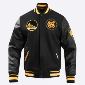 Golden state warriors pro standard chest bay area black varsity jacket 2