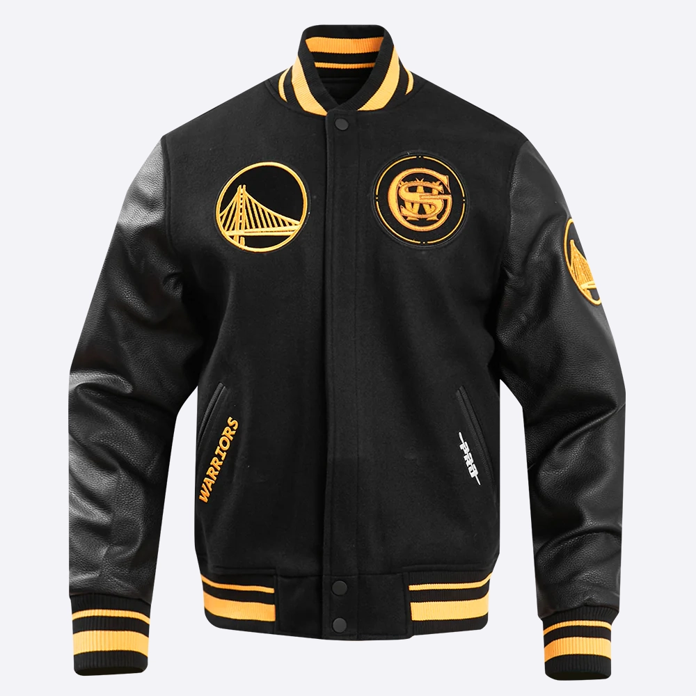 Golden state warriors pro standard chest bay area black varsity jacket 2