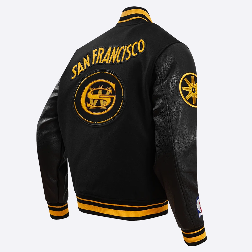 Golden state warriors pro standard chest bay area black varsity jacket 3