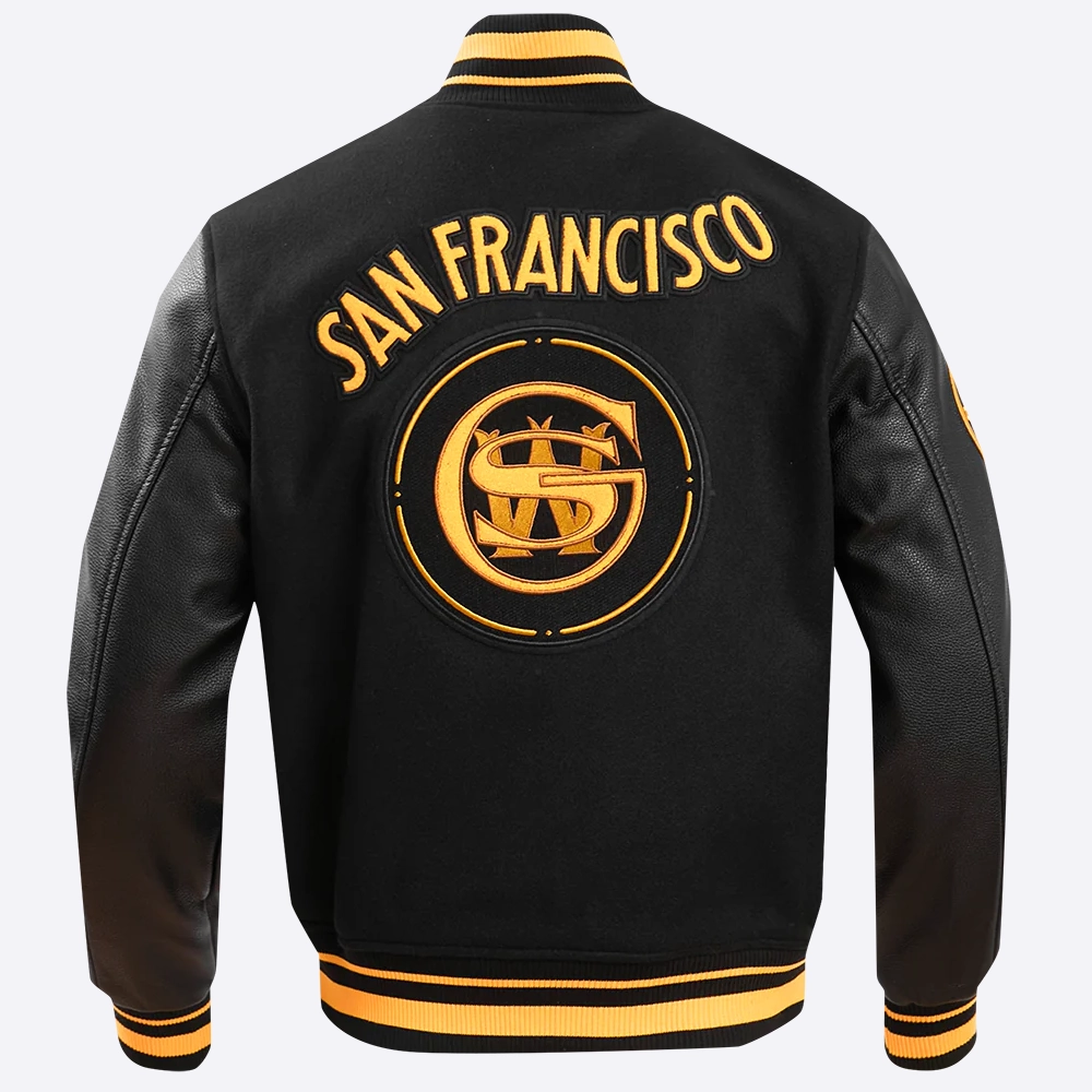 Golden state warriors pro standard chest bay area black varsity jacket 4