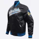 Golden state warriors pro standard script tail black satin varsity jacket 1