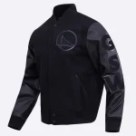 Golden State Warriors Triple Black Wool/Leather Jacket