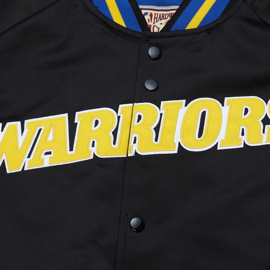 Golden state warriors raglan full snap satin varsity jacket 3