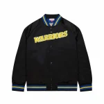 Golden State Warriors Throwback Wordmark Raglan Black Satin Jacket