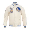 Golden state warriors retro classic full snap satin varsity jacket cream 1