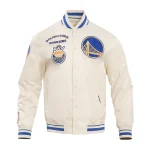 Golden State Warriors Retro Classic Cream Satin Jacket