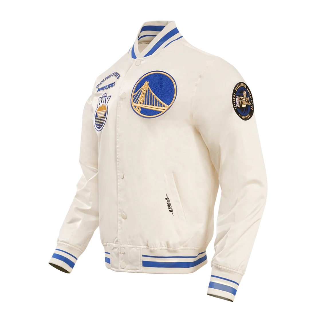 Golden state warriors retro classic full snap satin varsity jacket cream 2