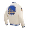 Golden state warriors retro classic full snap satin varsity jacket cream 3