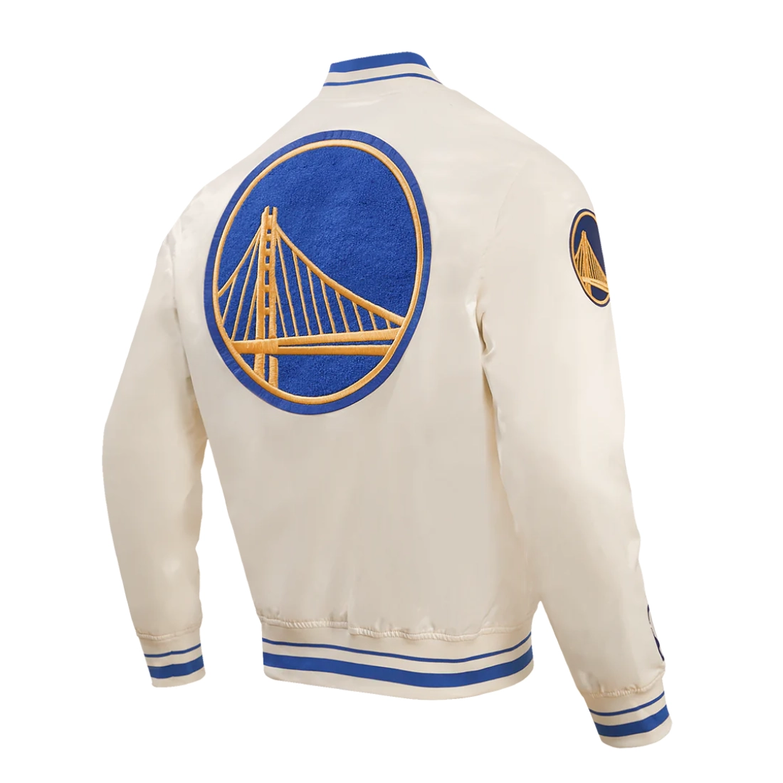 Golden state warriors retro classic full snap satin varsity jacket cream 3