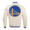 Golden state warriors retro classic full snap satin varsity jacket cream 4