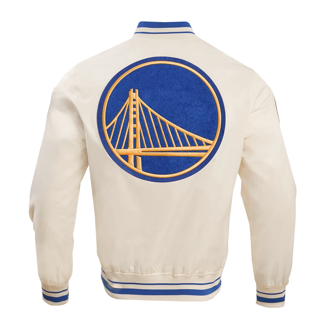 Golden state warriors retro classic full snap satin varsity jacket cream 4
