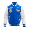 Golden state warriors retro classic woolleather varsity jacket blue white 1