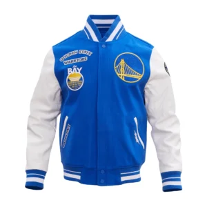 Golden state warriors retro classic woolleather varsity jacket blue white 1