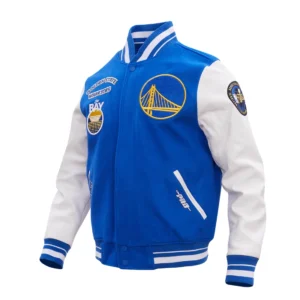 Golden state warriors retro classic woolleather varsity jacket blue white 2