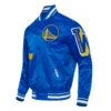 Golden state warriors royal old english satin varsity