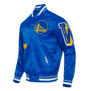 Golden state warriors royal old english satin varsity