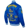 Golden state warriors royal old english satin varsity jacket