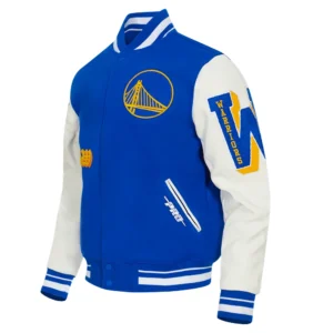 Golden state warriors royalblue old english rib wool varsity jacket