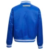 Golden state warriors script womens full snap satin varsity jacket blue