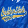 Golden state warriors script womens full snap satin varsity jacket blue 3