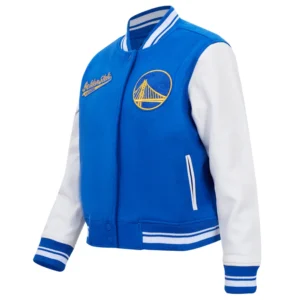 Golden state warriors script womens wool leather varsity jacket blue white 5