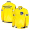 Golden state warriors slider full snap satin varsity jacket yellow 1
