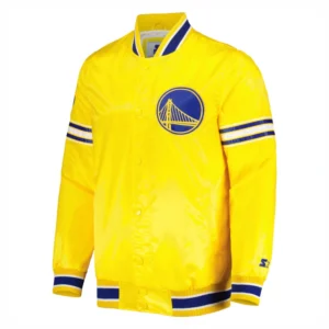 Golden state warriors slider full snap satin varsity jacket yellow 2
