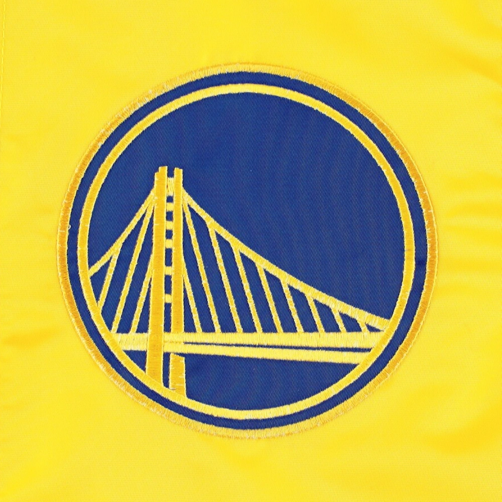 Golden state warriors slider full snap satin varsity jacket yellow 3