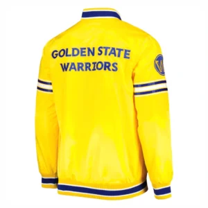 Golden state warriors slider full snap satin varsity jacket yellow 4