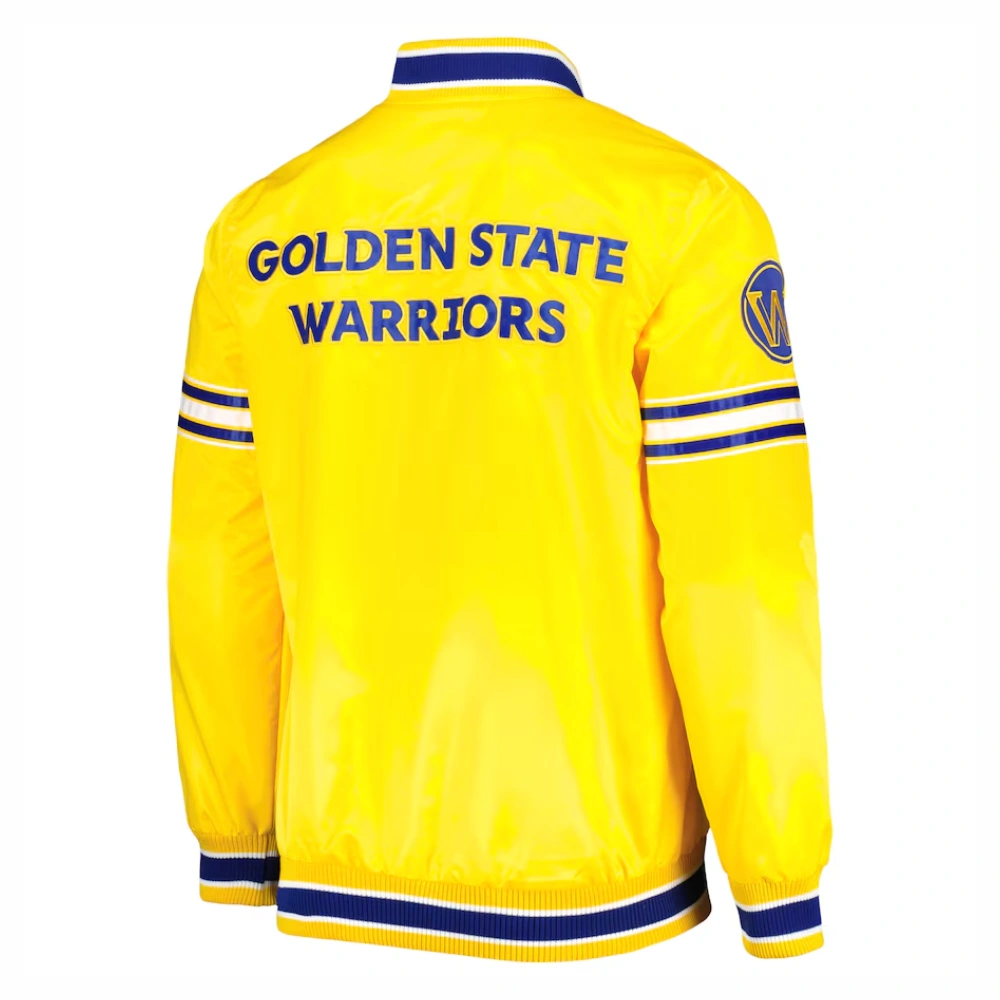 Golden state warriors slider full snap satin varsity jacket yellow 4