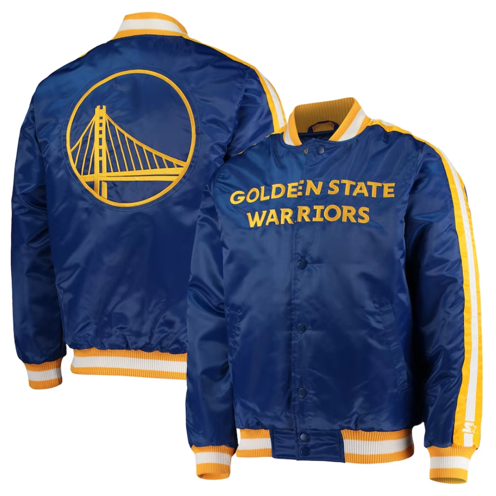 Golden state warriors the offensive satin varsity jacket blue 3