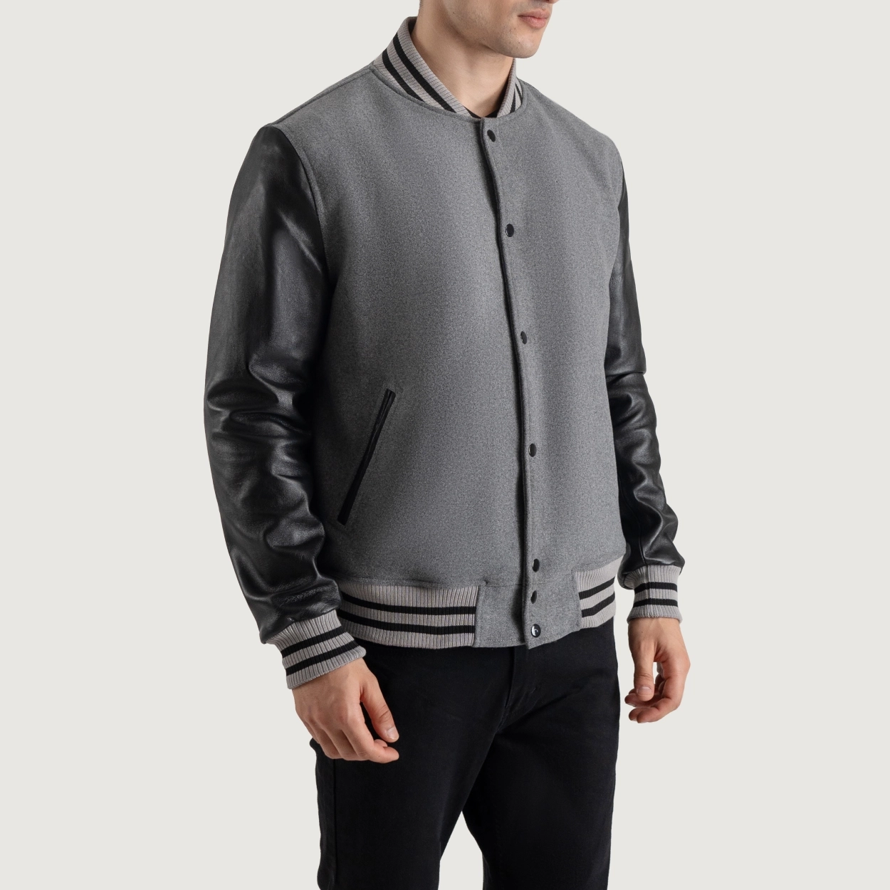 Gray and black varsity letterman jacket 4