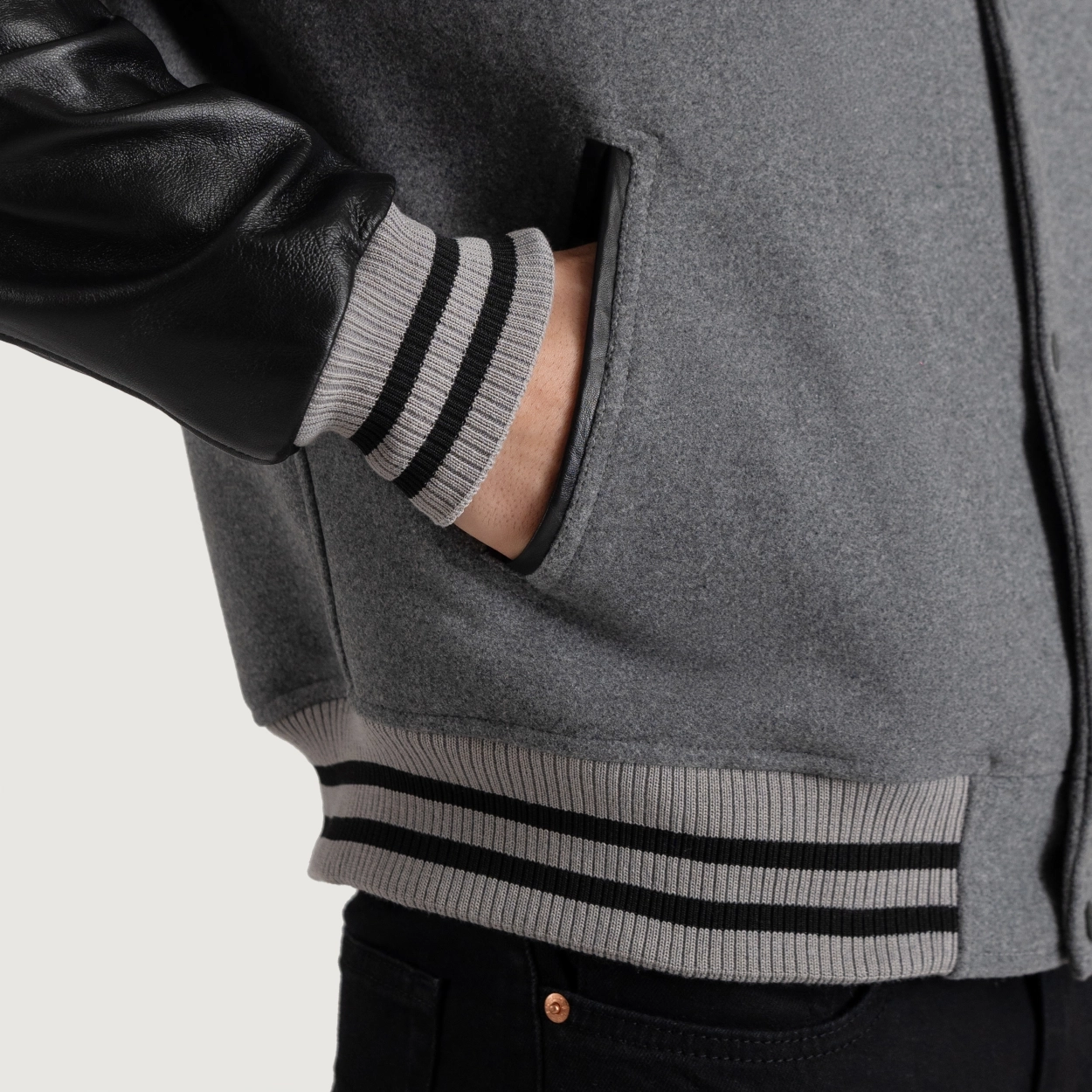 Gray and black varsity letterman jacket