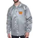Washington Commanders Printed Logo Coaches Gray Satin Jacket