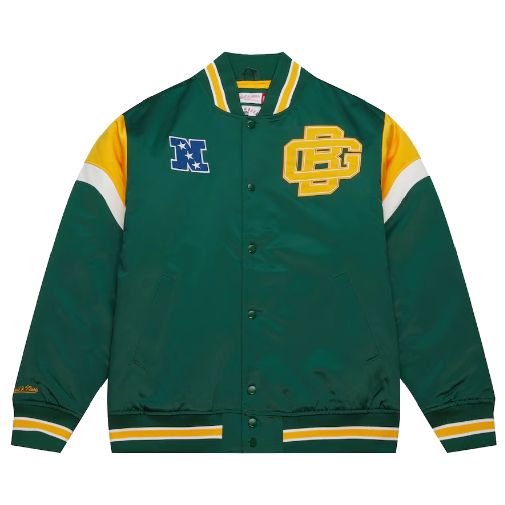 Green bay packers cooperstown full snap satin varsity jacket 3