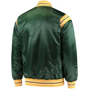 Green bay packers enforcer full snap satin varsity jacket navy 1