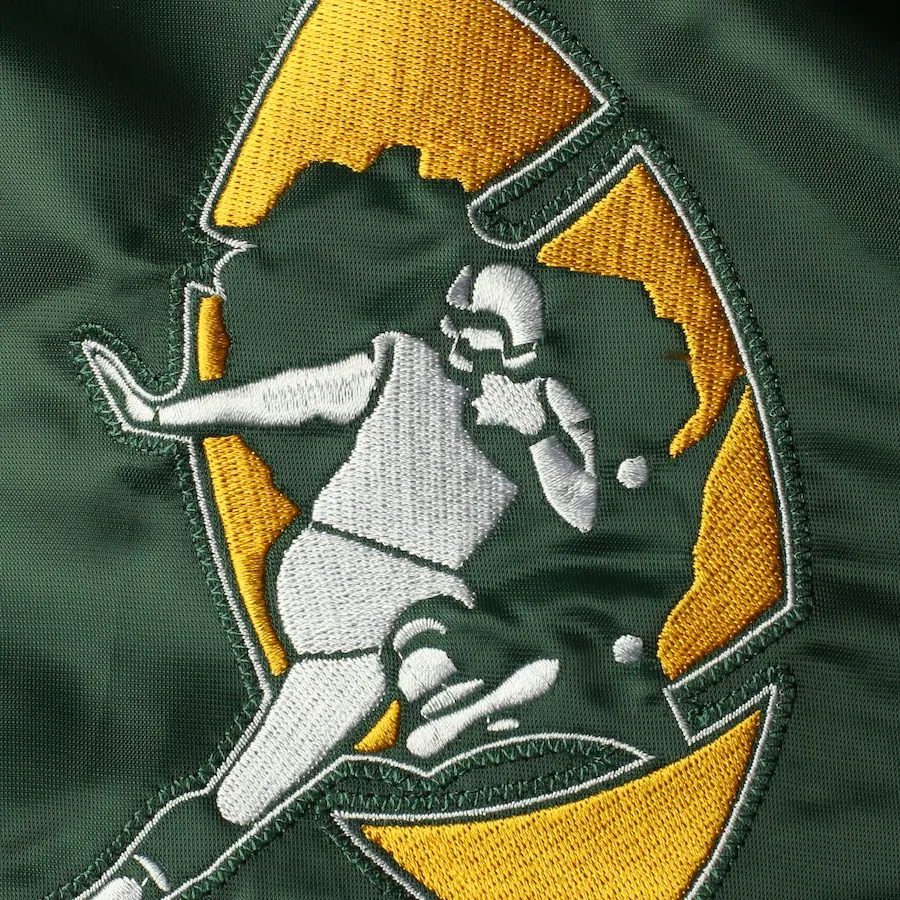 Green bay packers enforcer full snap satin varsity jacket navy 2