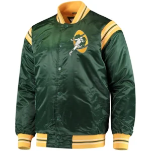 Green bay packers enforcer full snap satin varsity jacket navy 4
