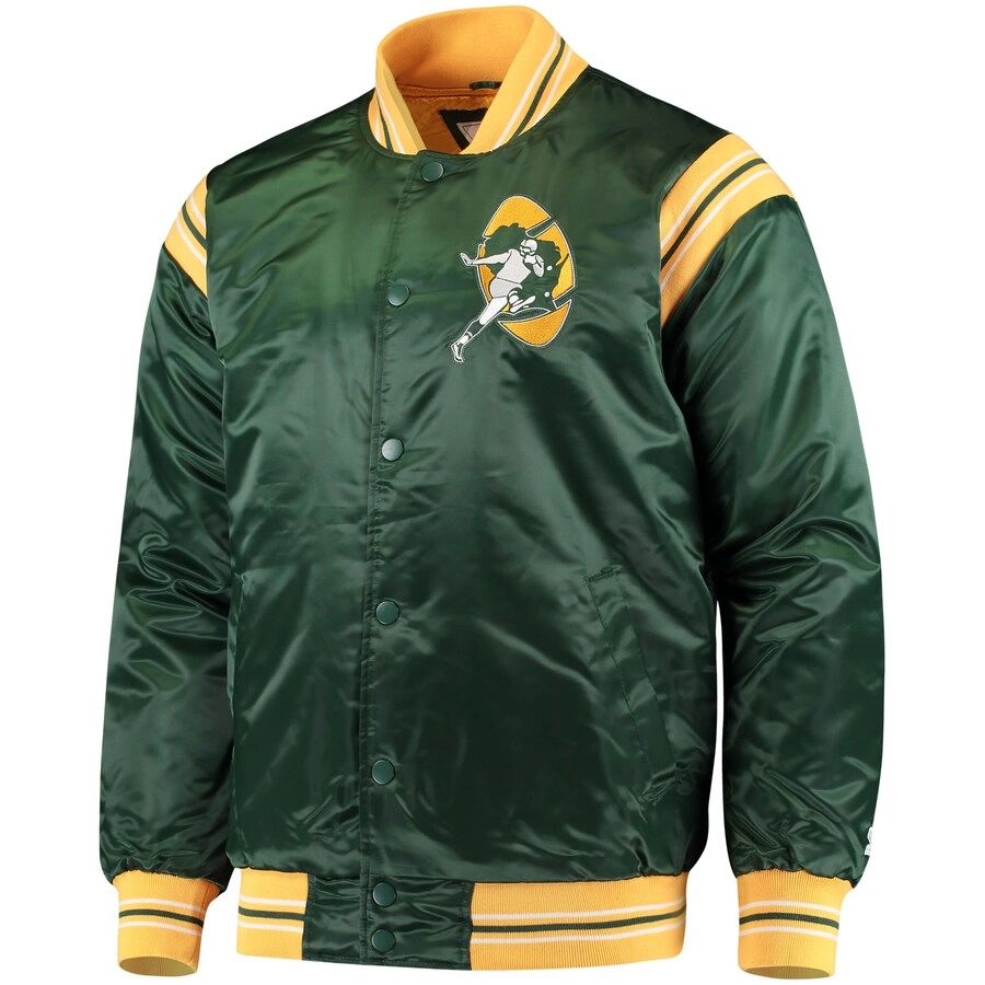 Green bay packers enforcer full snap satin varsity jacket navy 4