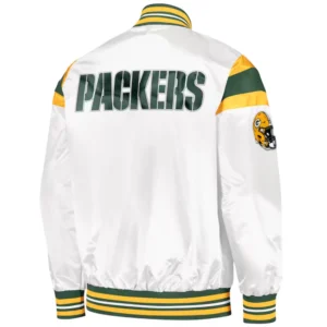 Green bay packers full snap satin varsity jacket white
