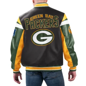 Green bay packers full zip leather varsity jacket black 1 1