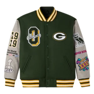 Green bay packers green grey full snap wool jacket