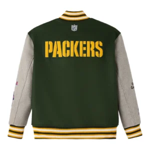 Green bay packers green grey full snap wool varsity jacket