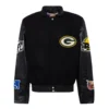 Green bay packers jeff hamilton wool leather varsity jacket black 1