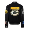 Green bay packers jeff hamilton wool leather varsity jacket black 2