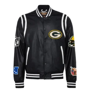 Green bay packers leather varsity jacket black 1