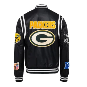Green bay packers leather varsity jacket black 2